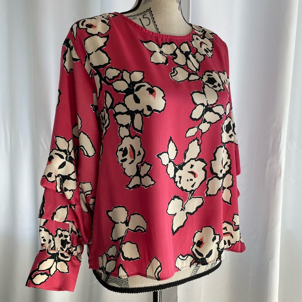 Zara Pink and Cream Floral Blouse